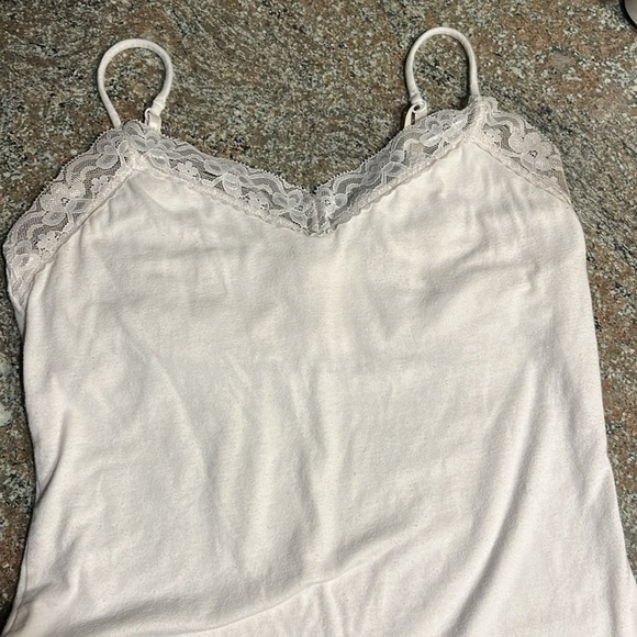 Y2K 90s Lace Trim White Cami Camisole Juniors M Shelf Bra Built In - Picture 3 of 8